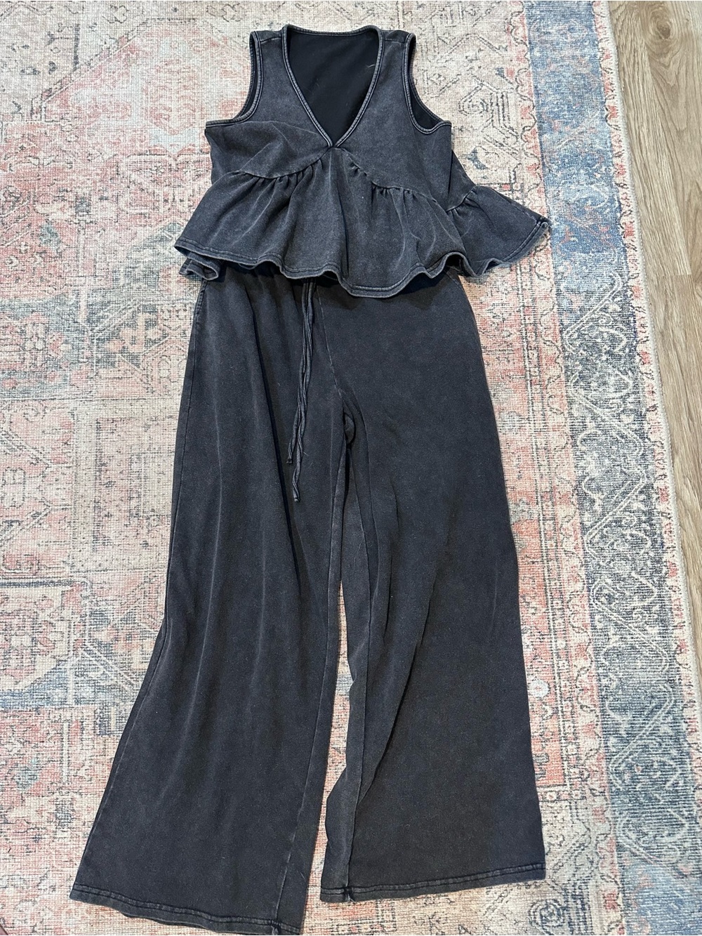 Women's Black Wide-Leg Set with Peplum Top
